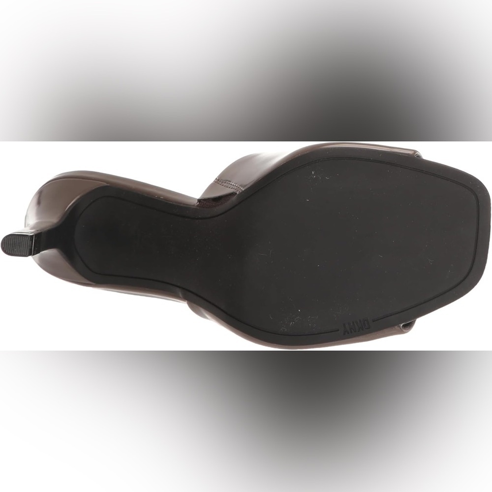 DKNY Taupe Patent Leather Square Toe Stiletto Mules Metallic Detail High Heels - Picture 8 of 14